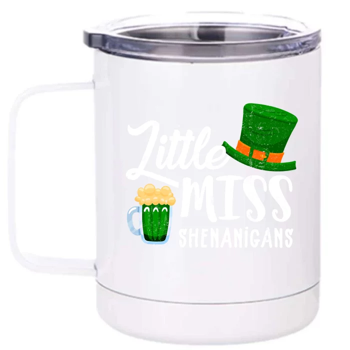 Wo's St Patrick's Day Tee Little Miss Shenanigans Great Gift Front & Back 12oz Stainless Steel Tumbler Cup