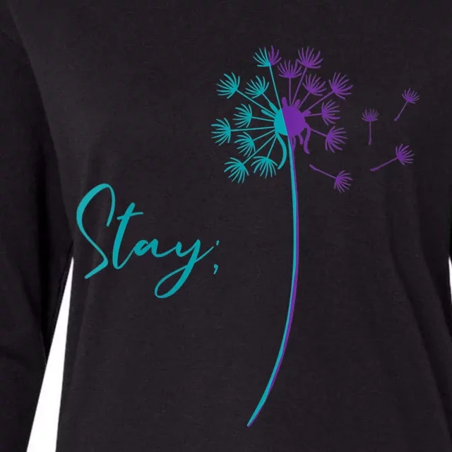 Wo Suicide Prevention Dandelion Teal and Purple Stay Semicolon Womens Cotton Relaxed Long Sleeve T-Shirt