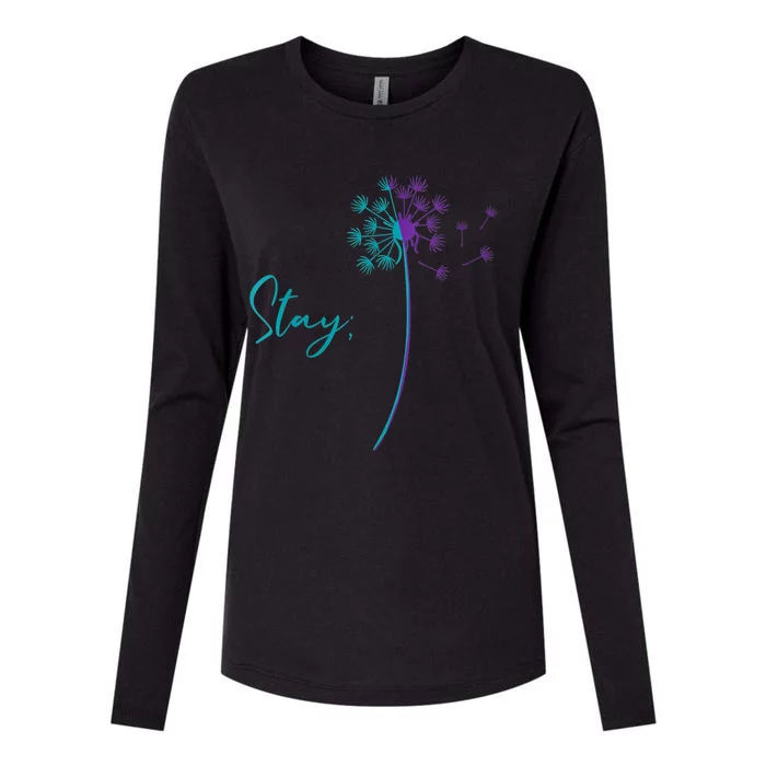 Wo Suicide Prevention Dandelion Teal and Purple Stay Semicolon Womens Cotton Relaxed Long Sleeve T-Shirt