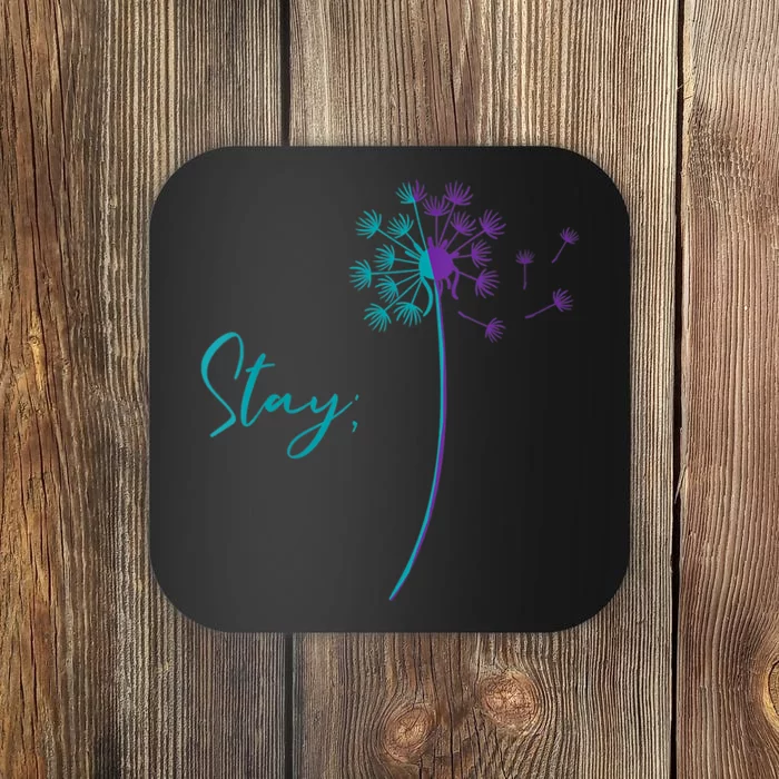 Wo Suicide Prevention Dandelion Teal and Purple Stay Semicolon Coaster