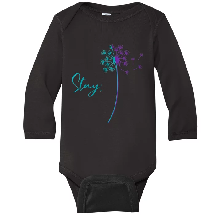 Wo Suicide Prevention Dandelion Teal and Purple Stay Semicolon Baby Long Sleeve Bodysuit