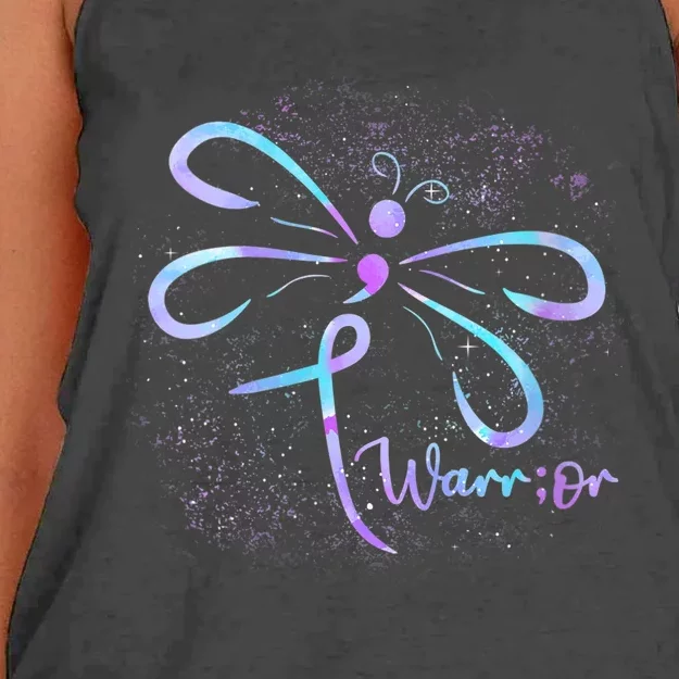 Wo Suicide Prevention Awareness Dragonfly Semicolon Women's Knotted Racerback Tank