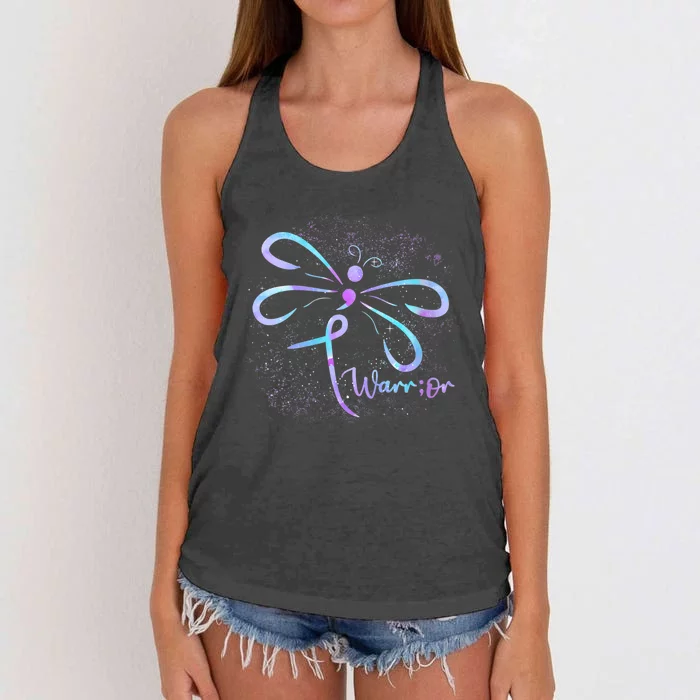 Wo Suicide Prevention Awareness Dragonfly Semicolon Women's Knotted Racerback Tank