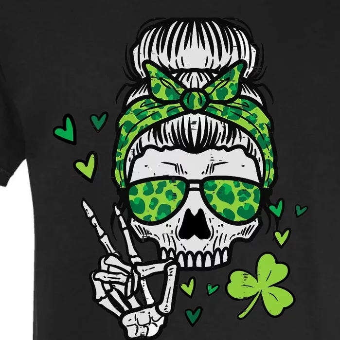 Wo St Patricks Day Skull Messy Bun Saint Pattys Paddys Wo Garment-Dyed Heavyweight T-Shirt