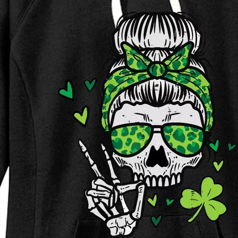 Wo St Patricks Day Skull Messy Bun Saint Pattys Paddys Wo Women's Fleece Hoodie