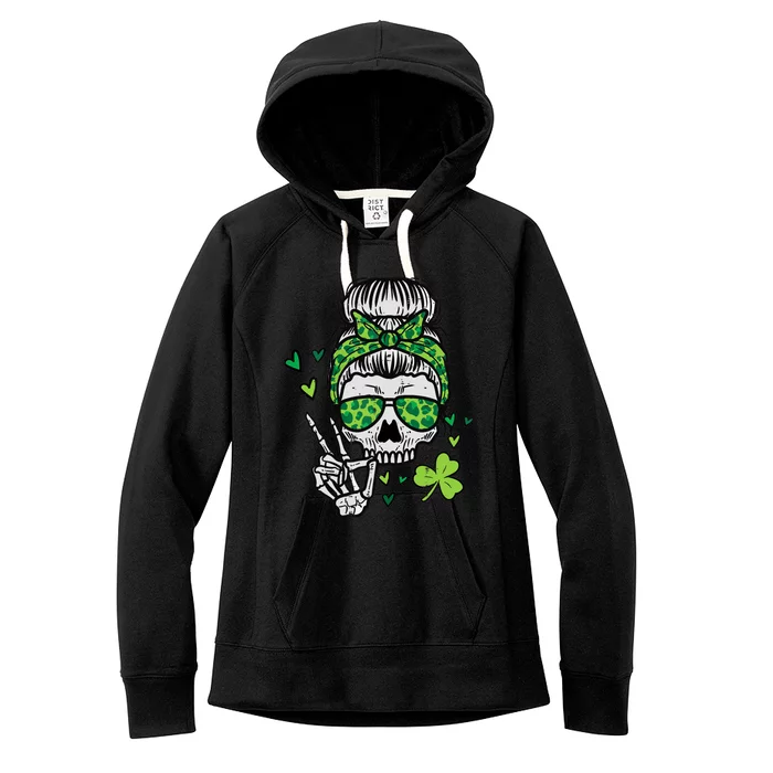 Wo St Patricks Day Skull Messy Bun Saint Pattys Paddys Wo Women's Fleece Hoodie