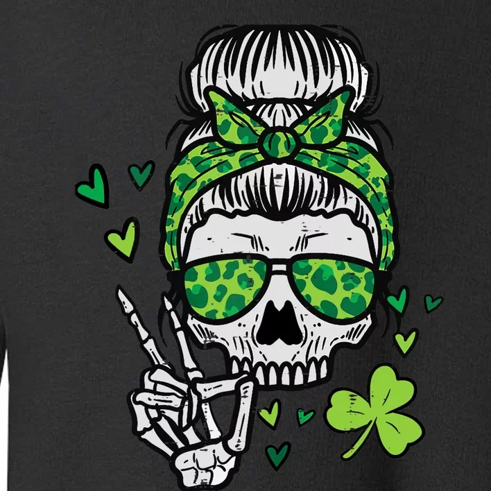 Wo St Patricks Day Skull Messy Bun Saint Pattys Paddys Wo Toddler Sweatshirt