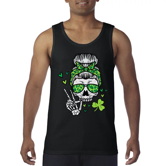 Wo St Patricks Day Skull Messy Bun Saint Pattys Paddys Wo Tank Top