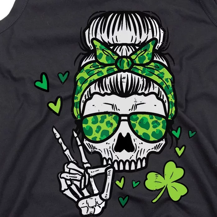 Wo St Patricks Day Skull Messy Bun Saint Pattys Paddys Wo Tank Top