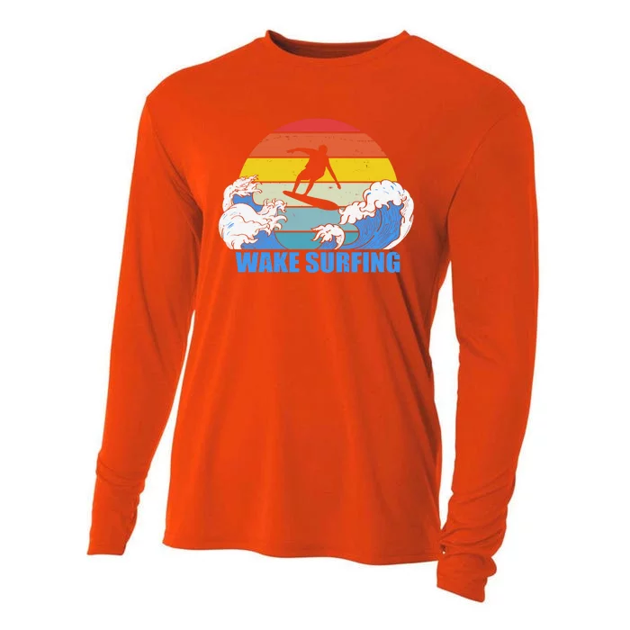 Wake Surfing Retro Sunset Cooling Performance Long Sleeve Crew