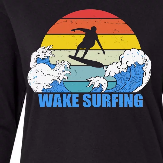 Wake Surfing Retro Sunset Womens Cotton Relaxed Long Sleeve T-Shirt