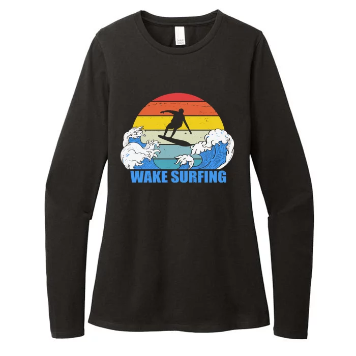 Wake Surfing Retro Sunset Womens CVC Long Sleeve Shirt