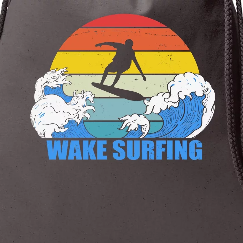 Wake Surfing Retro Sunset Drawstring Bag