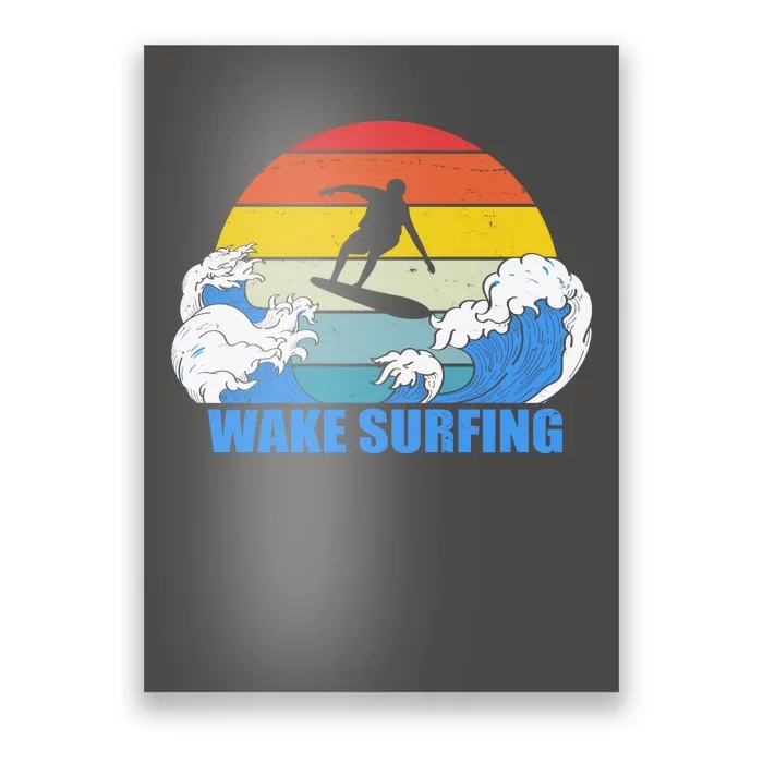 Wake Surfing Retro Sunset Poster