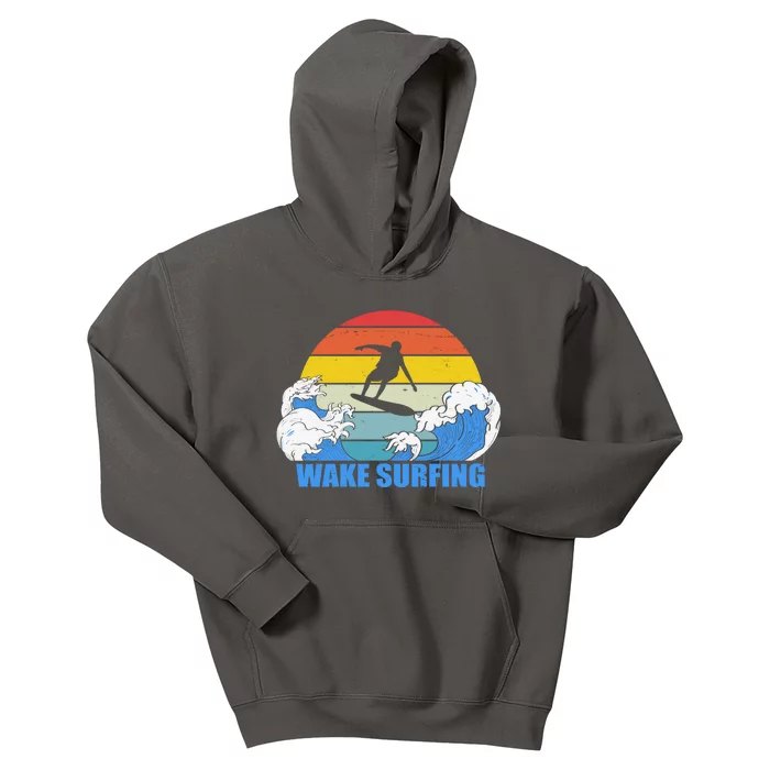 Wake Surfing Retro Sunset Kids Hoodie