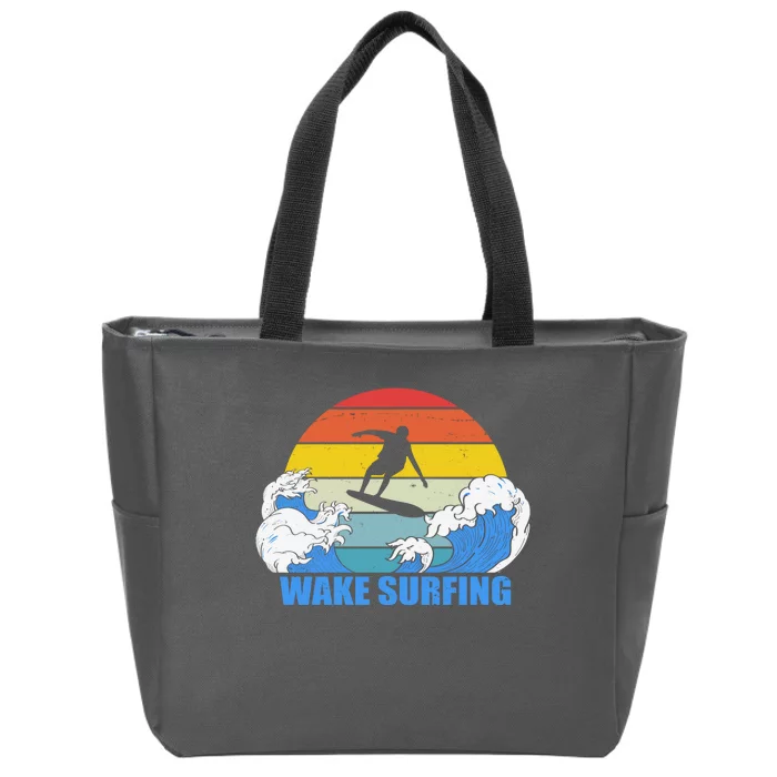 Wake Surfing Retro Sunset Zip Tote Bag