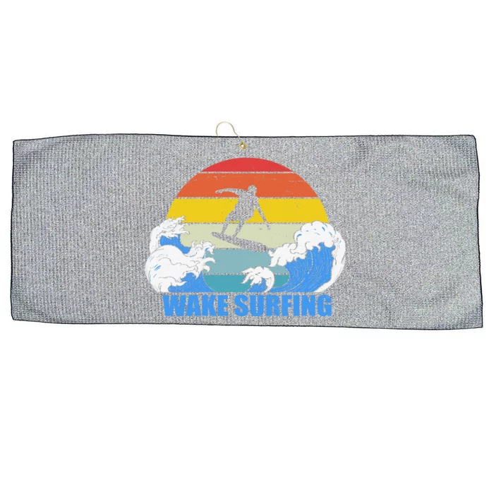 Wake Surfing Retro Sunset Large Microfiber Waffle Golf Towel