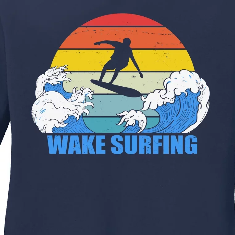 Wake Surfing Retro Sunset Ladies Long Sleeve Shirt