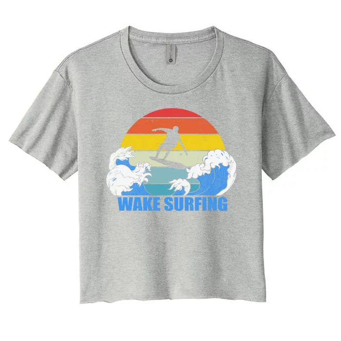 Wake Surfing Retro Sunset Women's Crop Top Tee