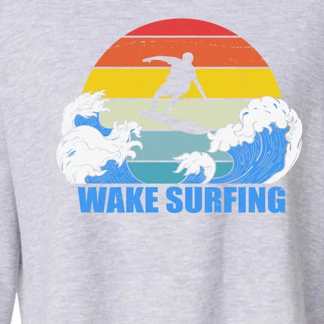 Wake Surfing Retro Sunset Cropped Pullover Crew