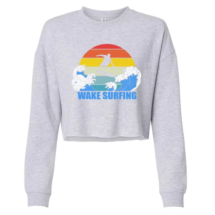 Wake Surfing Retro Sunset Cropped Pullover Crew