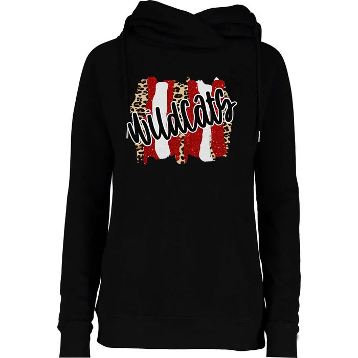 Wildcats Splash Red White Black School Spirit Womens Funnel Neck Pullover Hood