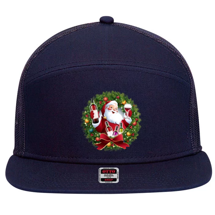 Wine Santa Round Ornats Decoration Gift Xgiftmas Santa Wine Funny Gift 7 Panel Mesh Trucker Snapback Hat