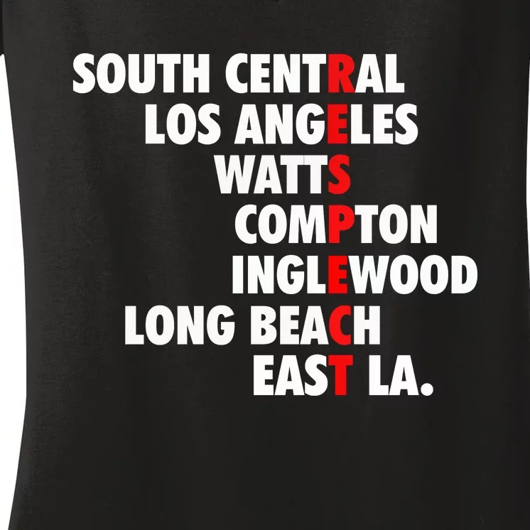 West Side RESPECT Los Angeles Watts Compton Long Beach Women's V-Neck T-Shirt