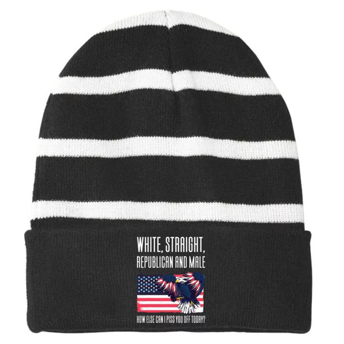 White Straight Republican Male Striped Beanie with Solid Band