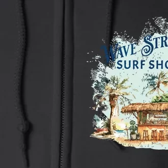 Wave Street Retro Vacation Beach Surfing Sunset Beach Hut Full Zip Hoodie