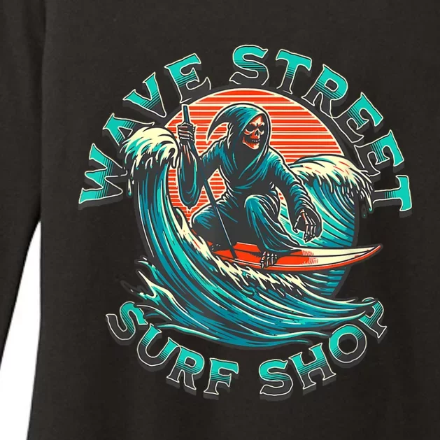 Wave Street Retro Vacation Beach Surfing Skul Womens CVC Long Sleeve Shirt