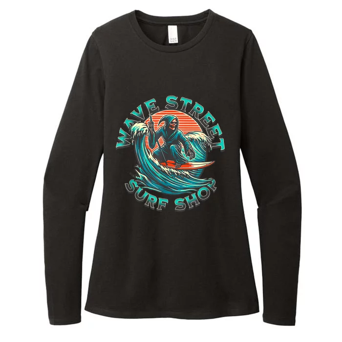 Wave Street Retro Vacation Beach Surfing Skul Womens CVC Long Sleeve Shirt