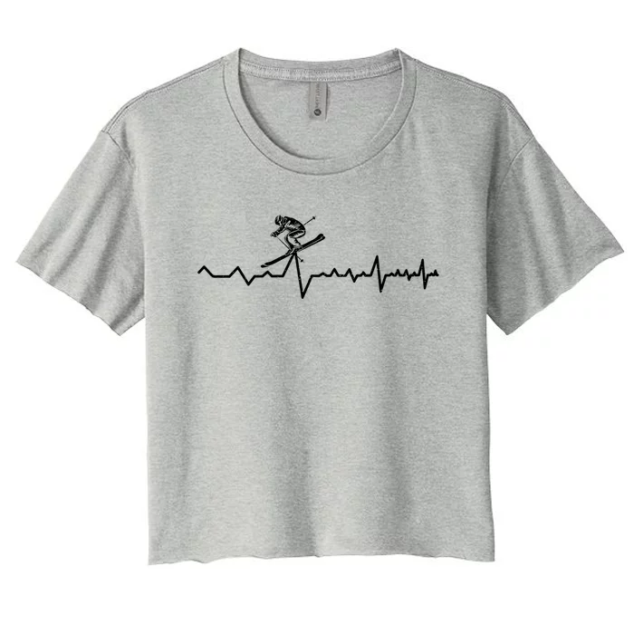 Winter Sport Ski Instructor Heartbeat Skiing Skier Ski Cute Gift Women's Crop Top Tee