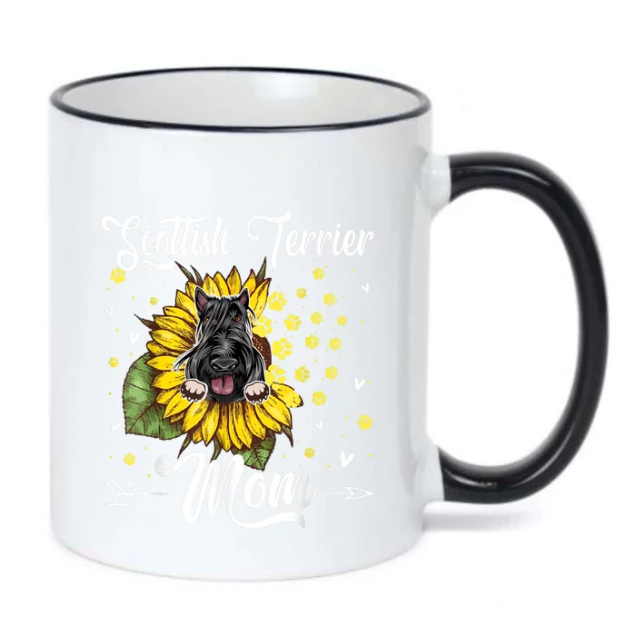 Womens Sunflower Scottish Terrier Mom Dog Lover Gift Black Color Changing Mug