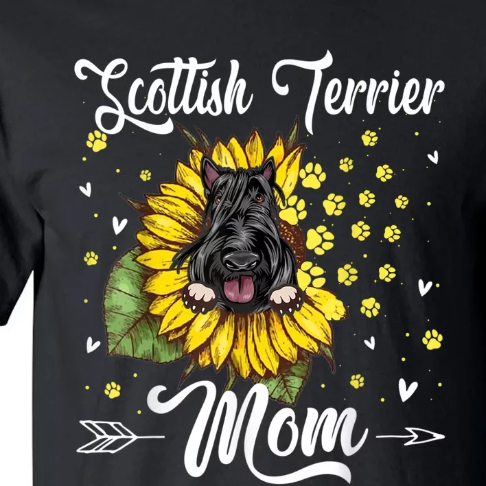 Womens Sunflower Scottish Terrier Mom Dog Lover Gift Tall T-Shirt