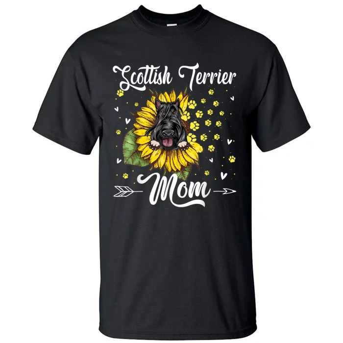 Womens Sunflower Scottish Terrier Mom Dog Lover Gift Tall T-Shirt