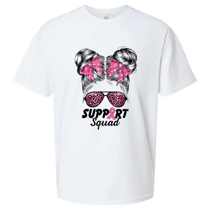 Women Support Squad Pink Warrior Messy Bun Breast Cancer Awareness Gift Sueded Cloud Jersey T-Shirt