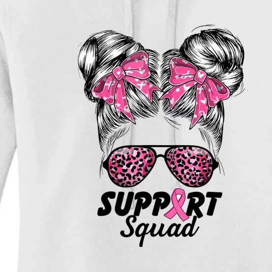 Women Support Squad Pink Warrior Messy Bun Breast Cancer Awareness Gift Women's Pullover Hoodie