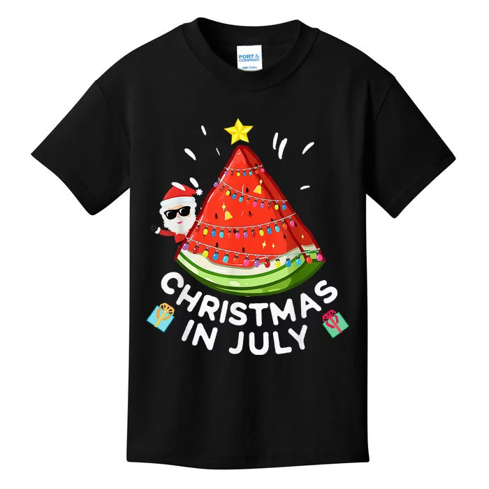 Watermelon Santa Summer Tree Christmas In July Kids T-Shirt