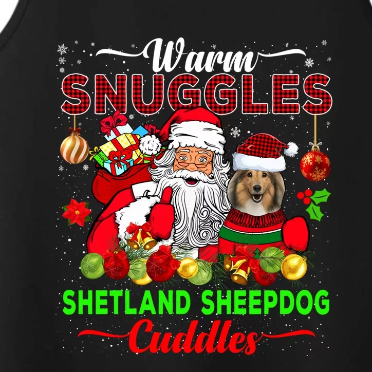 Warm Snuggles Shetland Sheepdog Cuddles Funny Santa Xmas Dog Gift Performance Tank