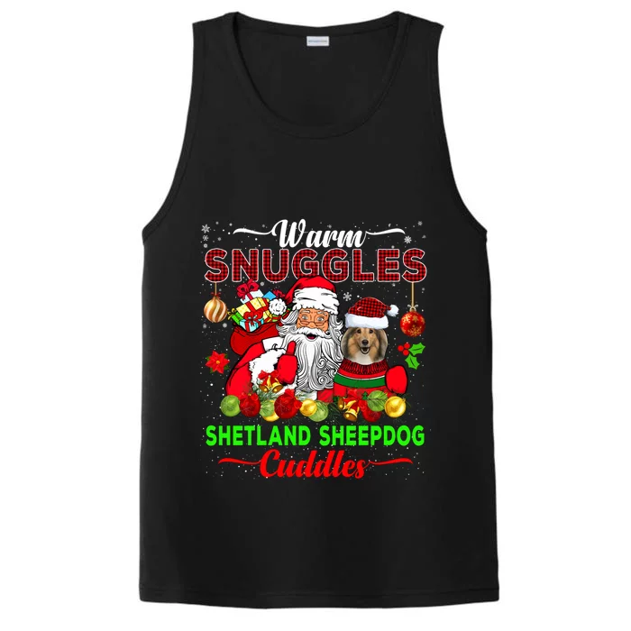 Warm Snuggles Shetland Sheepdog Cuddles Funny Santa Xmas Dog Gift Performance Tank