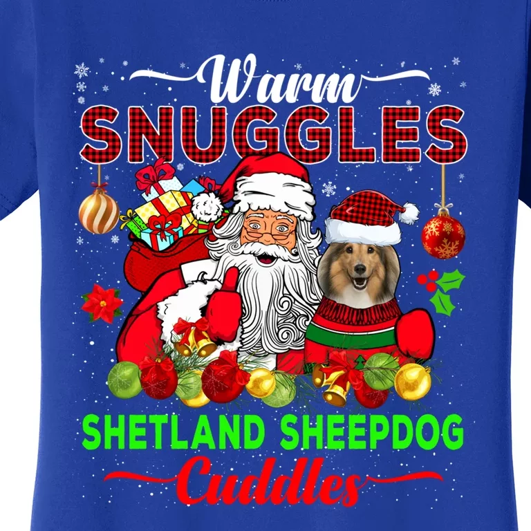 Warm Snuggles Shetland Sheepdog Cuddles Funny Santa Xmas Dog Gift Women's T-Shirt