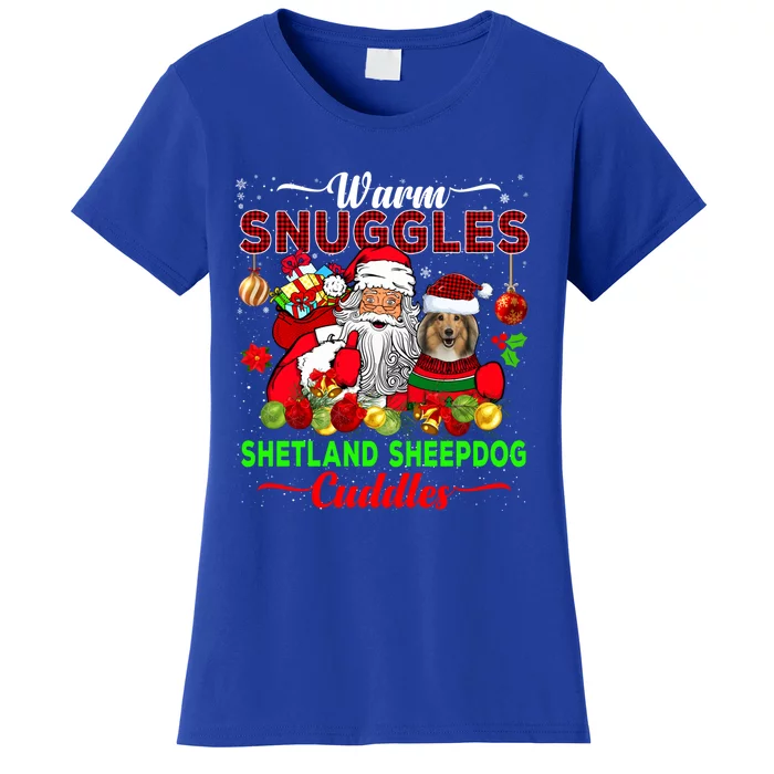 Warm Snuggles Shetland Sheepdog Cuddles Funny Santa Xmas Dog Gift Women's T-Shirt