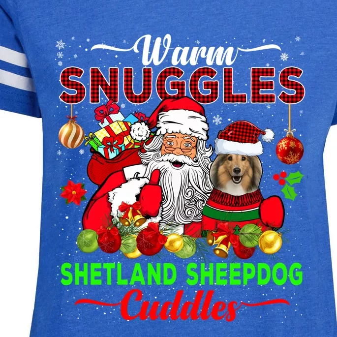 Warm Snuggles Shetland Sheepdog Cuddles Funny Santa Xmas Dog Gift Enza Ladies Jersey Football T-Shirt