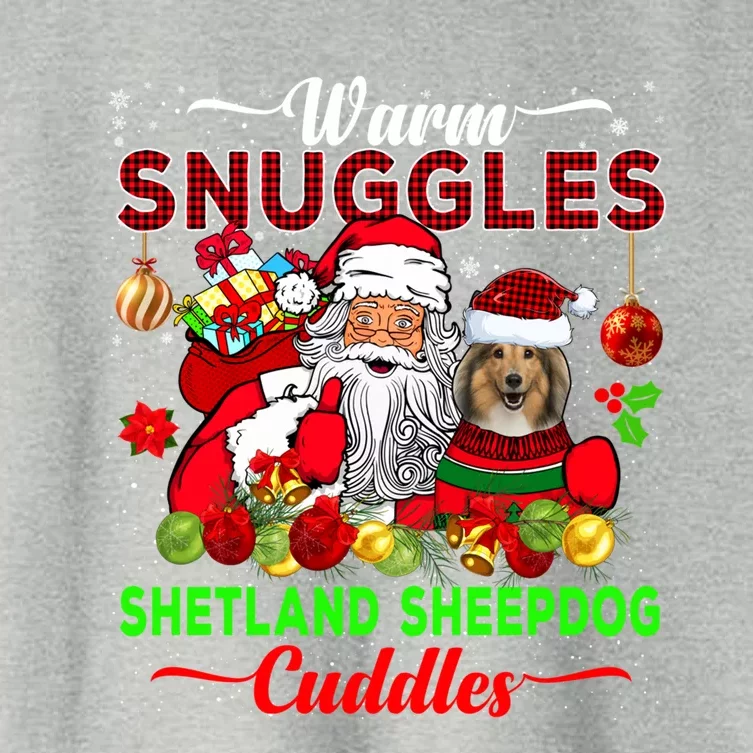 Warm Snuggles Shetland Sheepdog Cuddles Funny Santa Xmas Dog Gift Women's Crop Top Tee