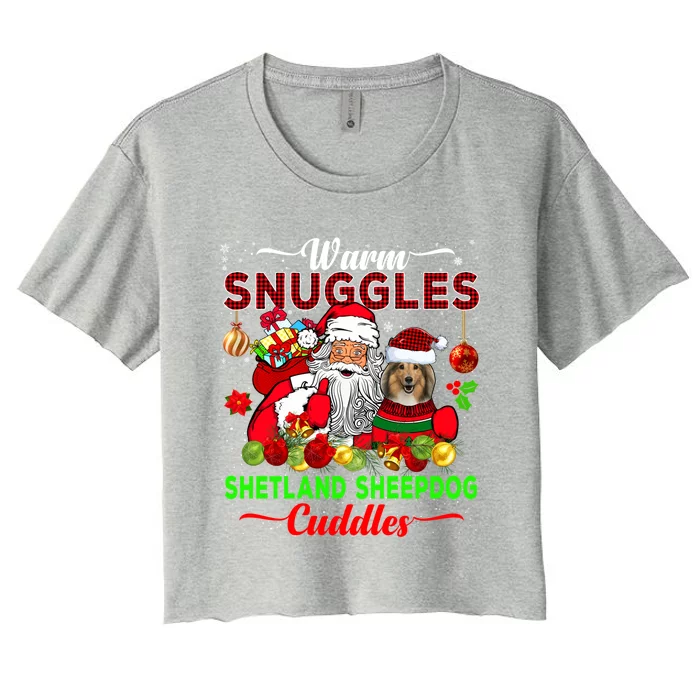 Warm Snuggles Shetland Sheepdog Cuddles Funny Santa Xmas Dog Gift Women's Crop Top Tee