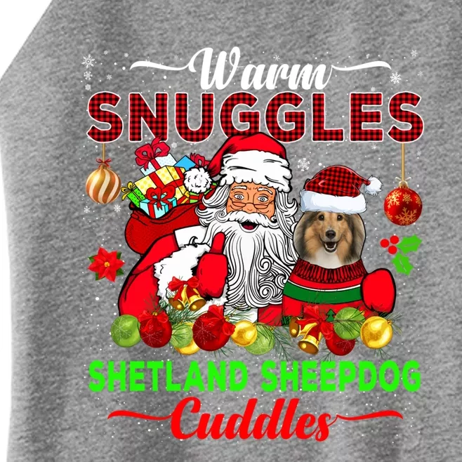 Warm Snuggles Shetland Sheepdog Cuddles Funny Santa Xmas Dog Gift Women’s Perfect Tri Rocker Tank