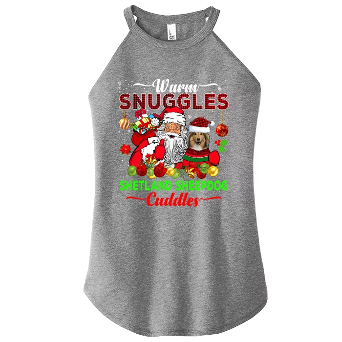 Warm Snuggles Shetland Sheepdog Cuddles Funny Santa Xmas Dog Gift Women’s Perfect Tri Rocker Tank