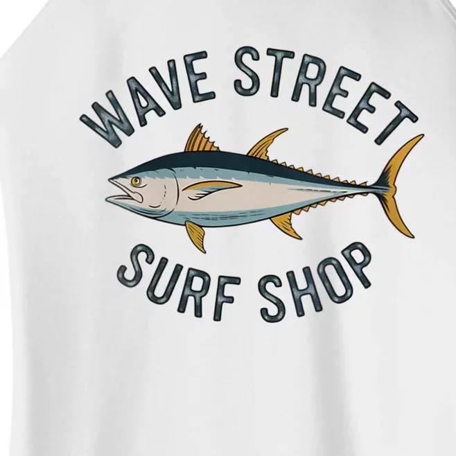 Wave Street Surf Shop Yellow Fin Tuna Graphic Fishing Women’s Perfect Tri Rocker Tank