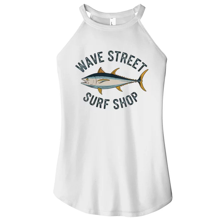 Wave Street Surf Shop Yellow Fin Tuna Graphic Fishing Women’s Perfect Tri Rocker Tank